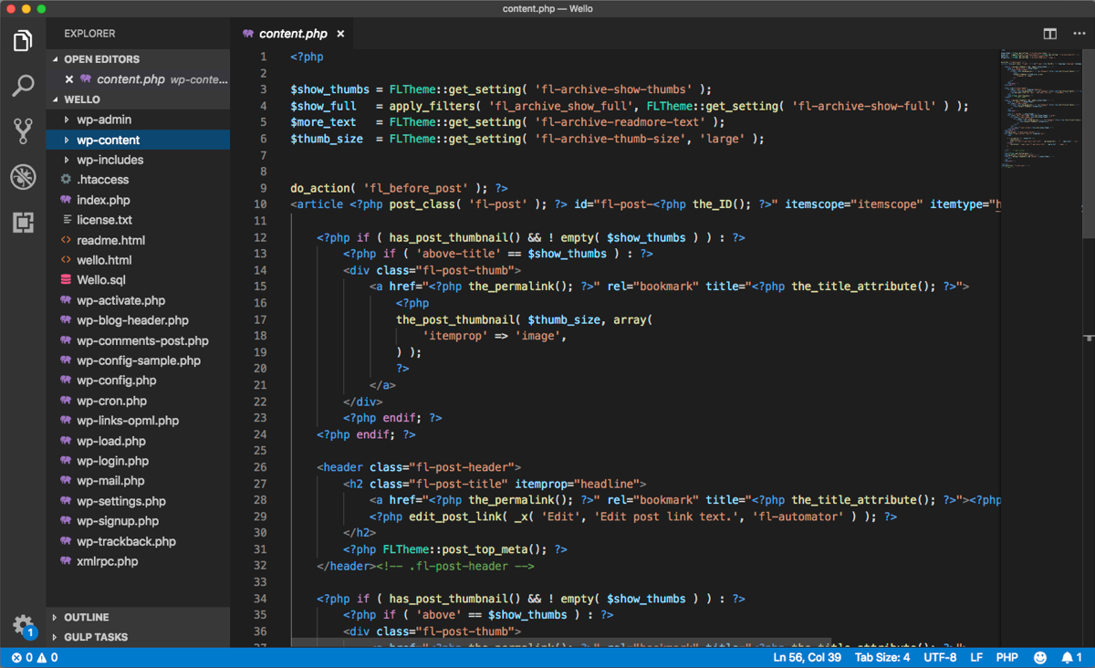 Screen shot of programming Wello's website in Visual Studio Code